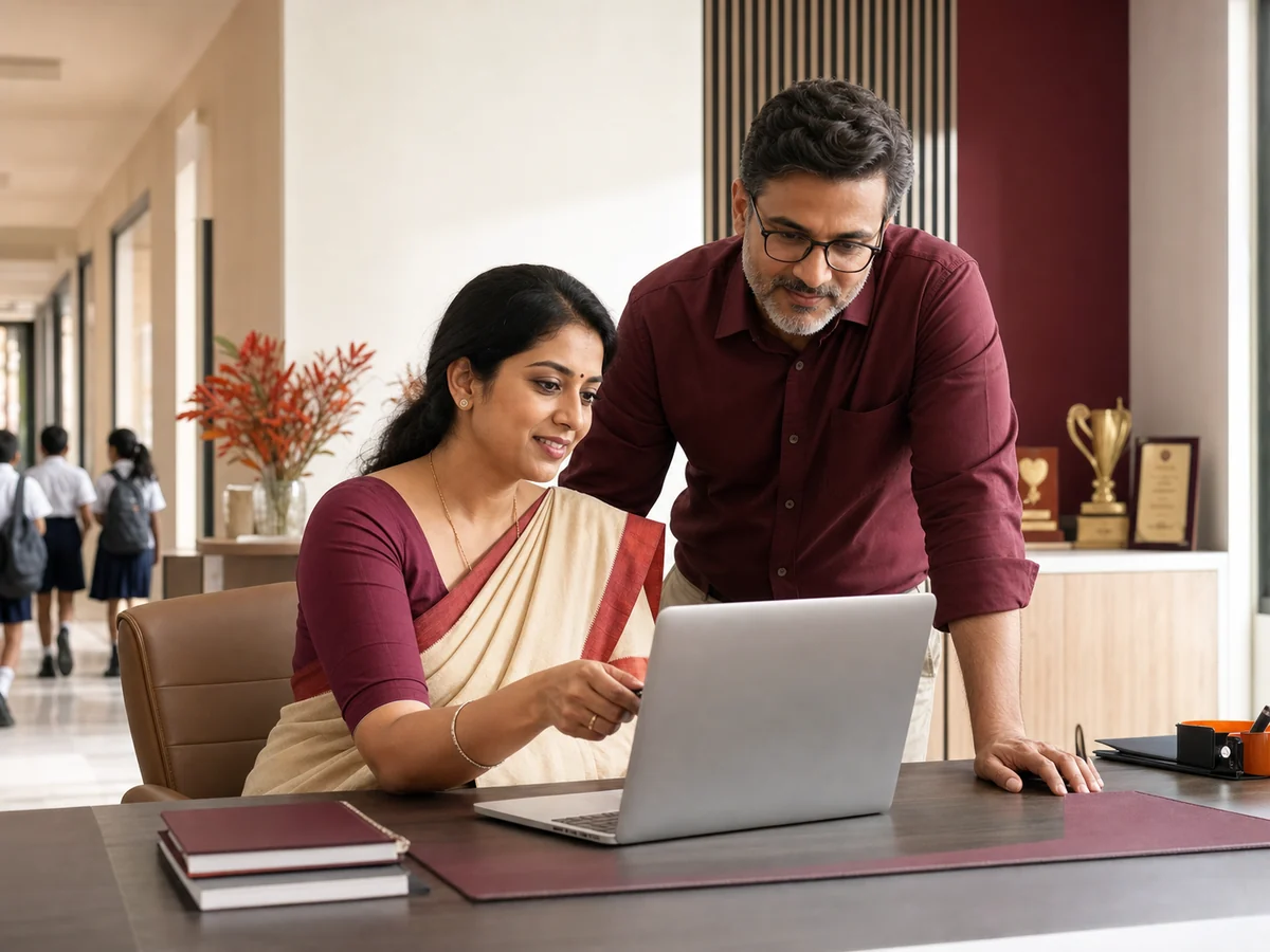 School management team using cloud ERP